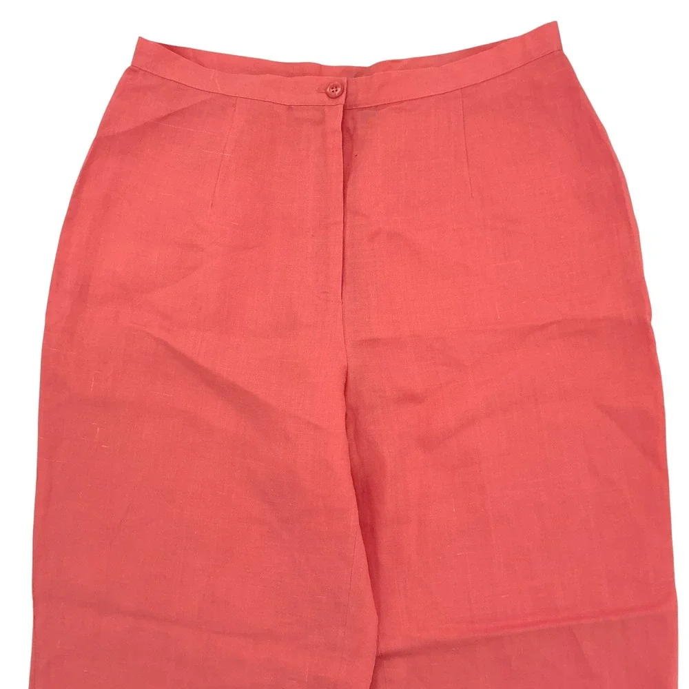 90s DinaK Tailored Linen Trousers Womens M Coral Pink High Waisted Straight Leg